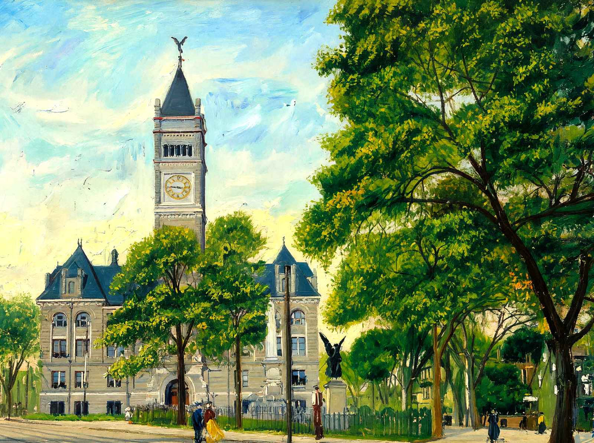 City Hall and Monument Square, Lowell, Massachusetts in 1907 Art Print (7 Sizes)