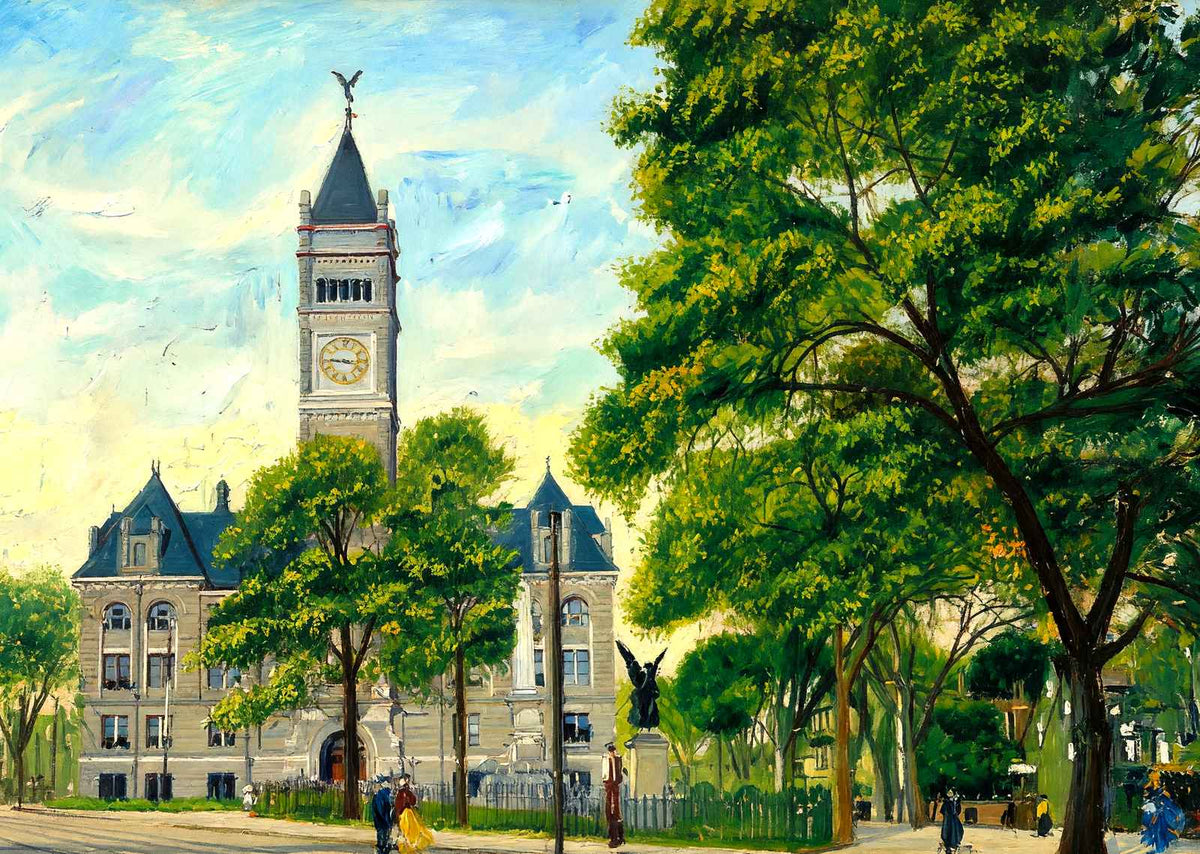 City Hall and Monument Square, Lowell, Massachusetts in 1907 Art Print (7 Sizes)