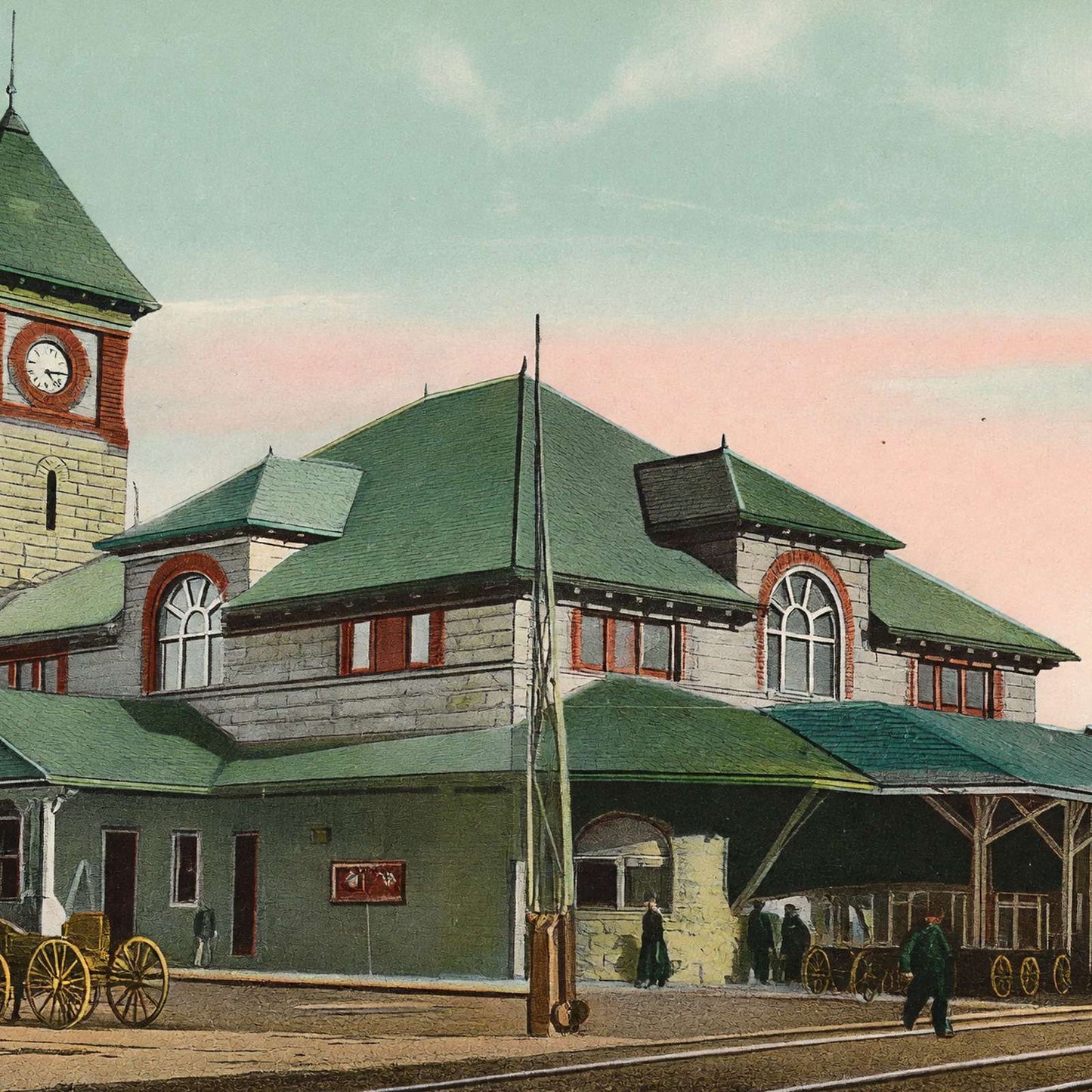 Boston & Maine Railroad Station Lowell Massachusetts in 1907 Vintage Print