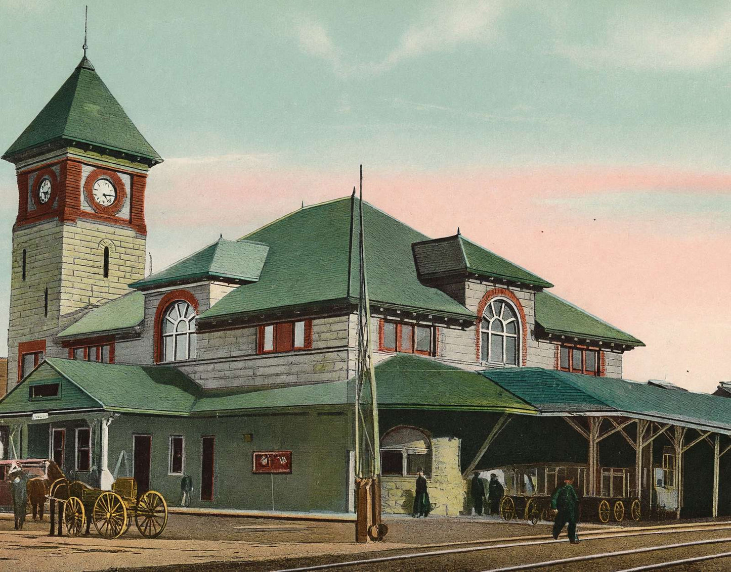 Boston & Maine Railroad Station Lowell Massachusetts in 1907 Vintage Print