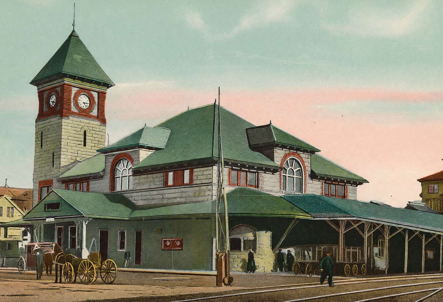 Boston & Maine Railroad Station Lowell Massachusetts in 1907 Vintage Print