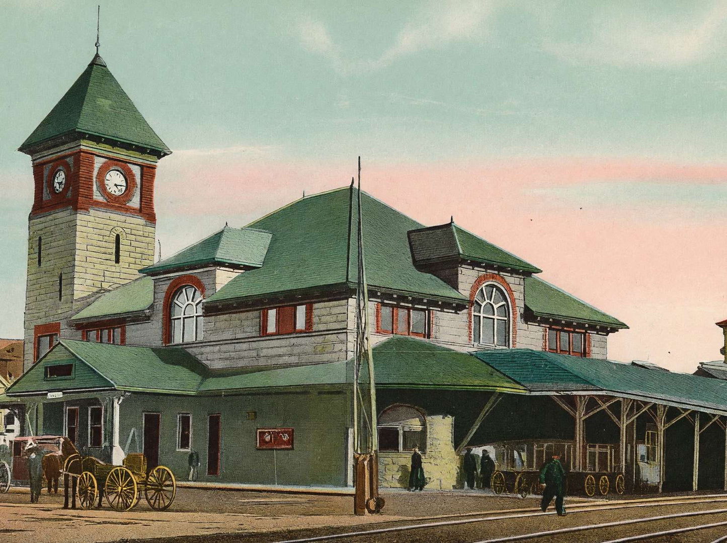 Boston & Maine Railroad Station Lowell Massachusetts in 1907 Vintage Print