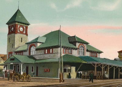 Boston & Maine Railroad Station Lowell Massachusetts in 1907 Vintage Print