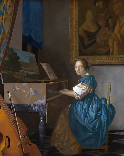 Lady Seated at a Virginal Painting by Johannes Vermeer 8x10" Art Print