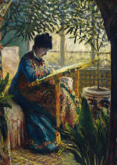 Madame Monet Embroidering Art Print 1875 Painting by Claude Monet (6 Sizes)