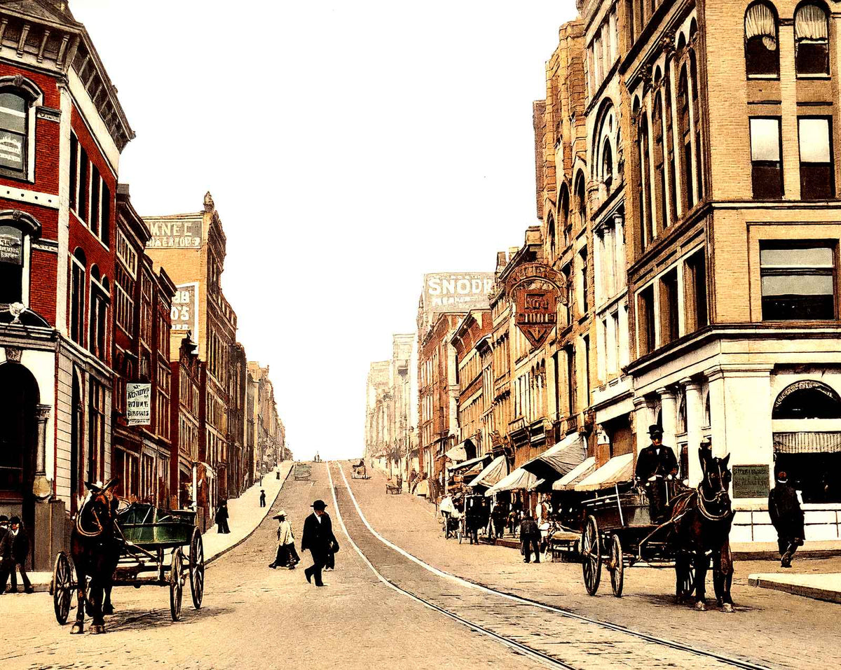 Main Street in Wheeling in 1908 vintage print