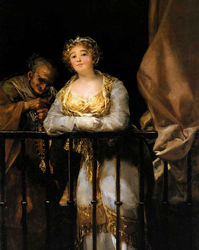 Maja and Celestina on a Balcony art print by Francisco Goya (1812)