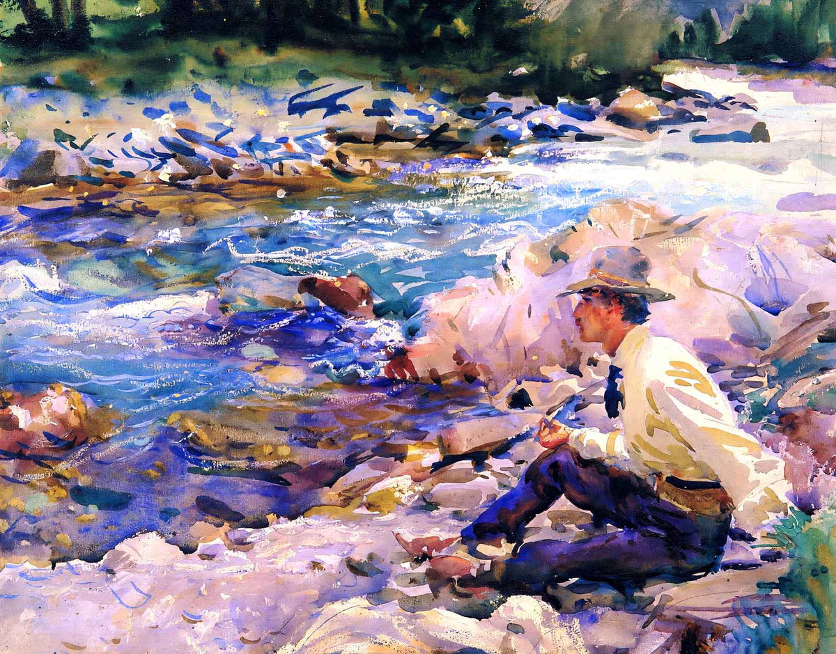 Man Fine Art Print Seated by a Stream 1912 by John Singer Sargent (6 Sizes)