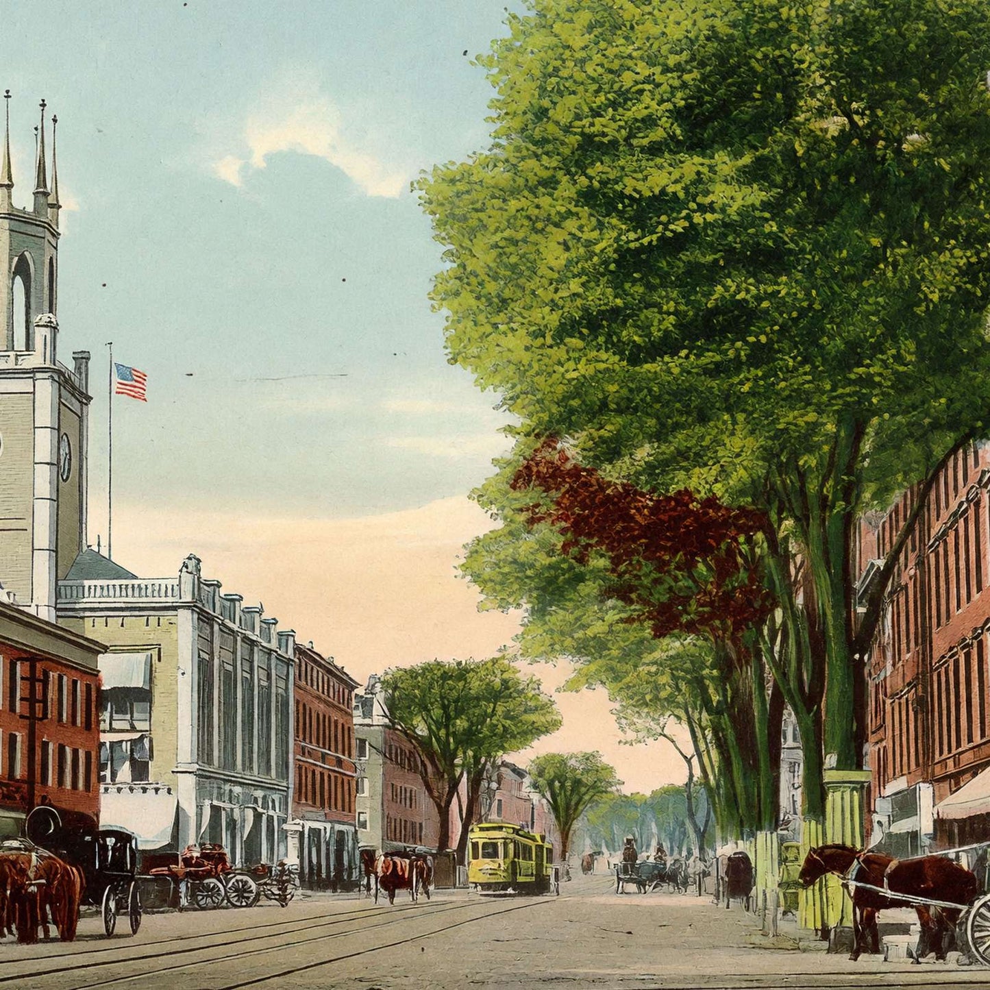 Elm Street Looking North Manchester NH in 1907 Vintage Print (7 Sizes)
