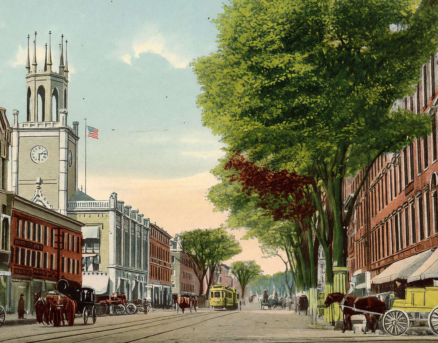 Elm Street Looking North Manchester NH in 1907 Vintage Print (7 Sizes)