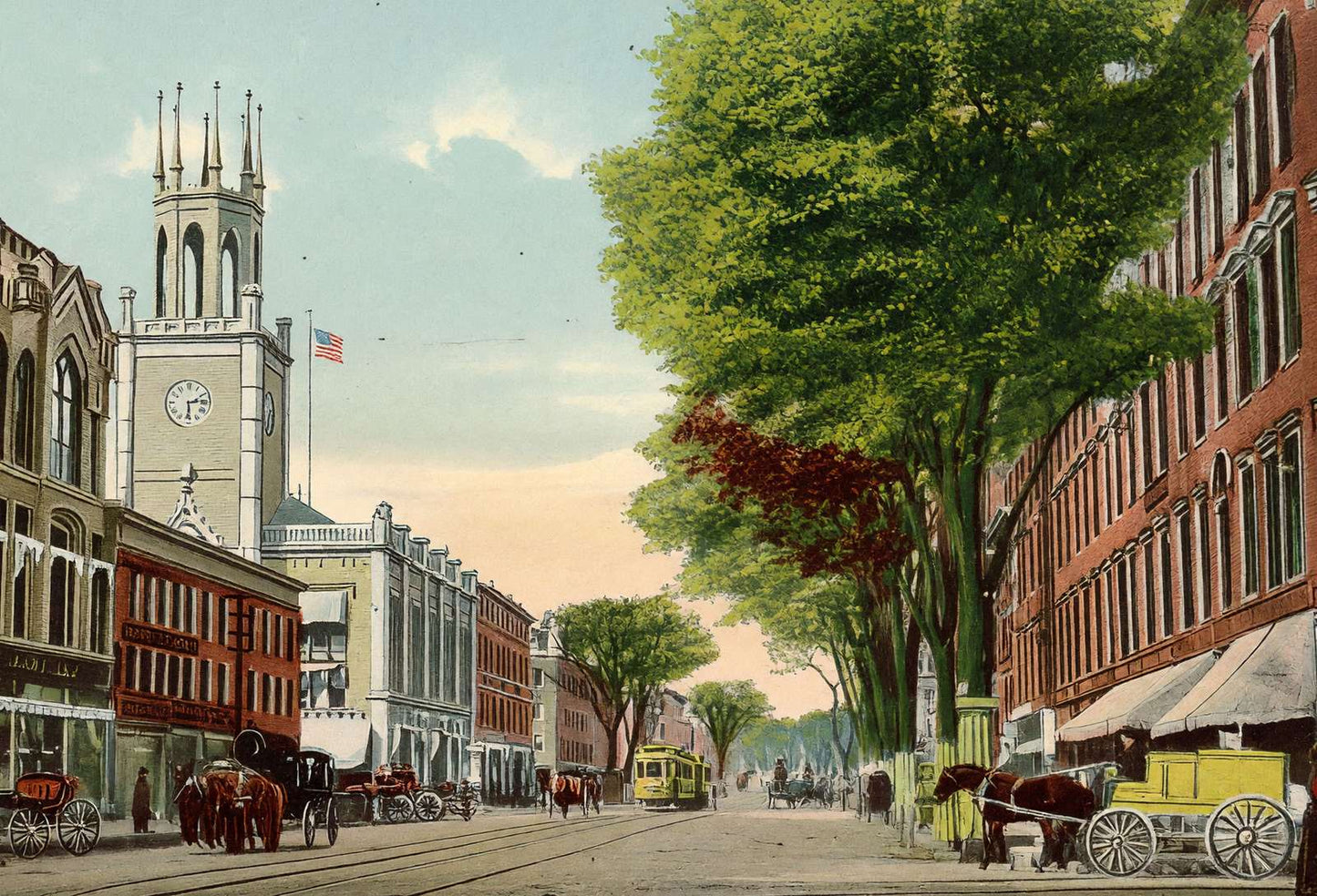 Elm Street Looking North Manchester NH in 1907 Vintage Print (7 Sizes)