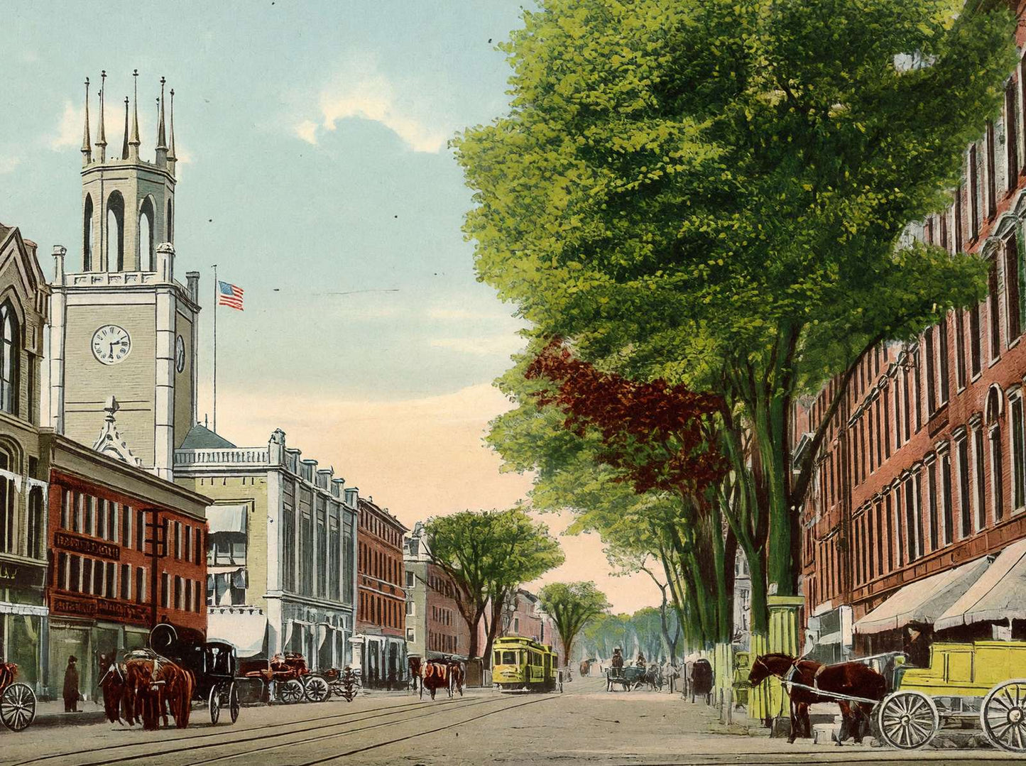 Elm Street Looking North Manchester NH in 1907 Vintage Print (7 Sizes)