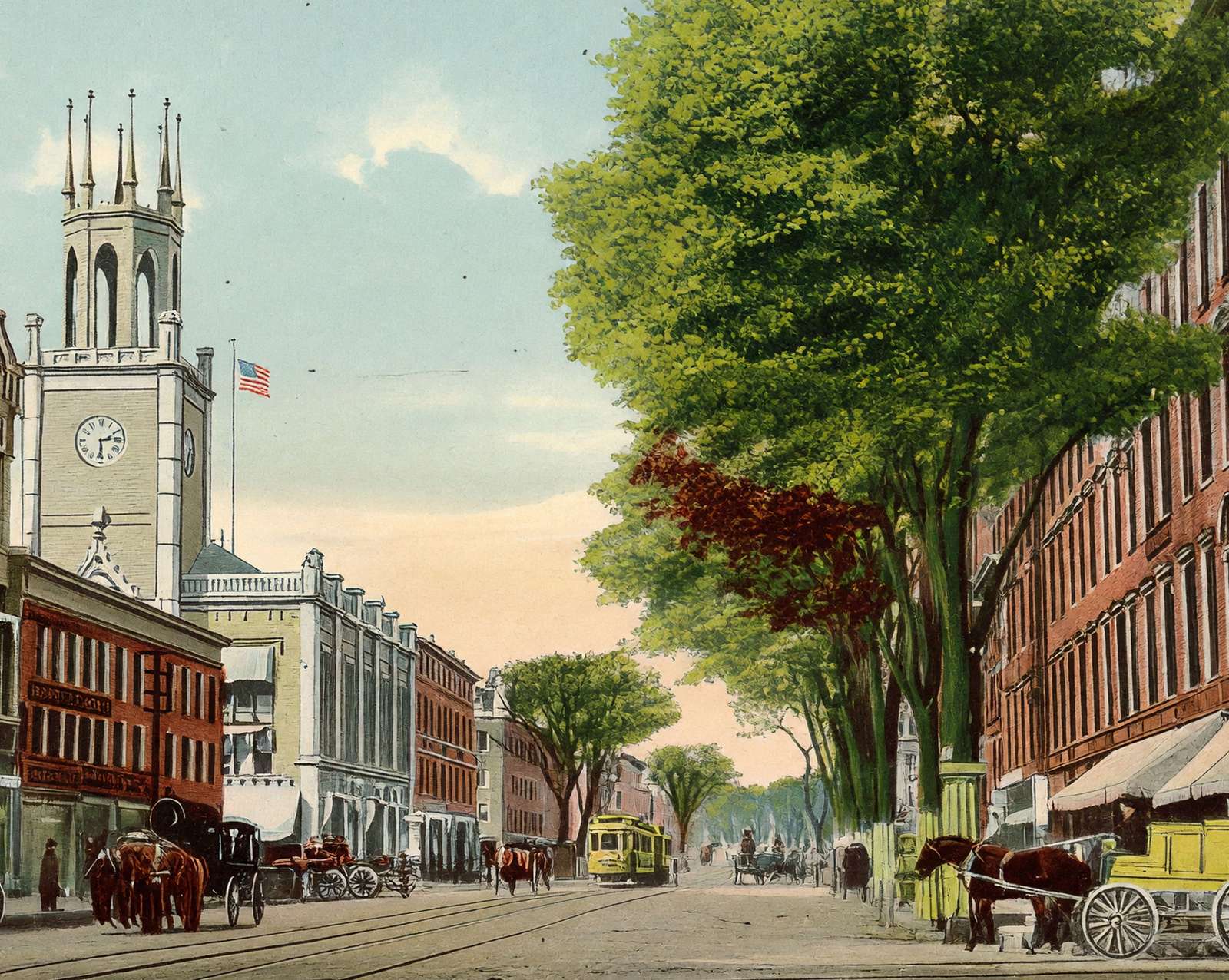 Elm Street Looking vintage print