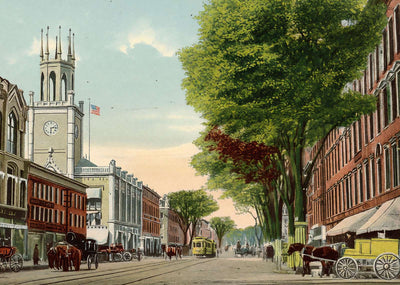 Elm Street Looking North Manchester NH in 1907 Vintage Print (7 Sizes)