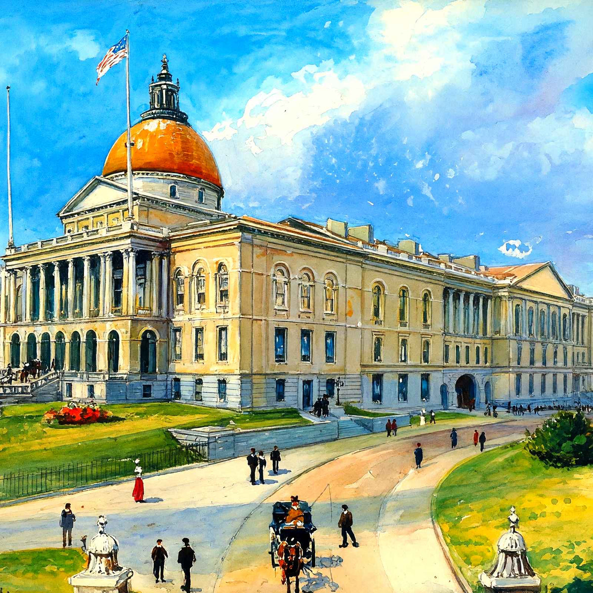 State Capitol Boston MA in 1906 Art Print (7 Sizes) - Premium Quality