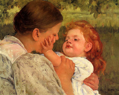 Maternal Caress painting print by Mary Cassatt (1896)