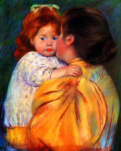 Maternal Kiss Painting by Mary Cassatt 8x10" Art Print - Restored