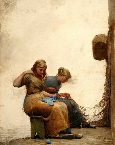 Mending the Nets painting print by Winslow Homer (1881)