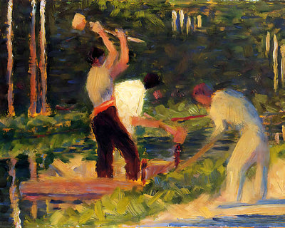 Men Laying Stakes Painting by Georges Seurat 8x10" Art Print - Restored