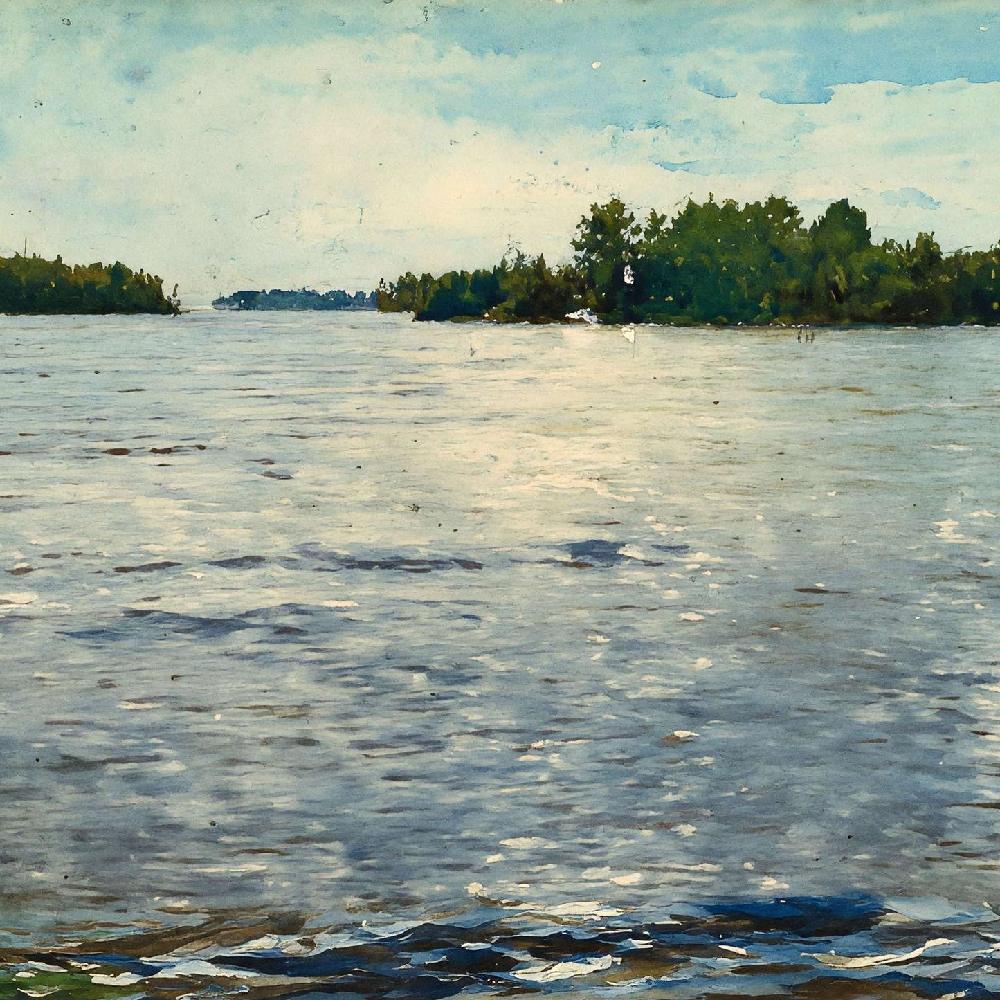Messalonskee Lake from Hallett's Island Maine in 1905 Art Print (7 Sizes)