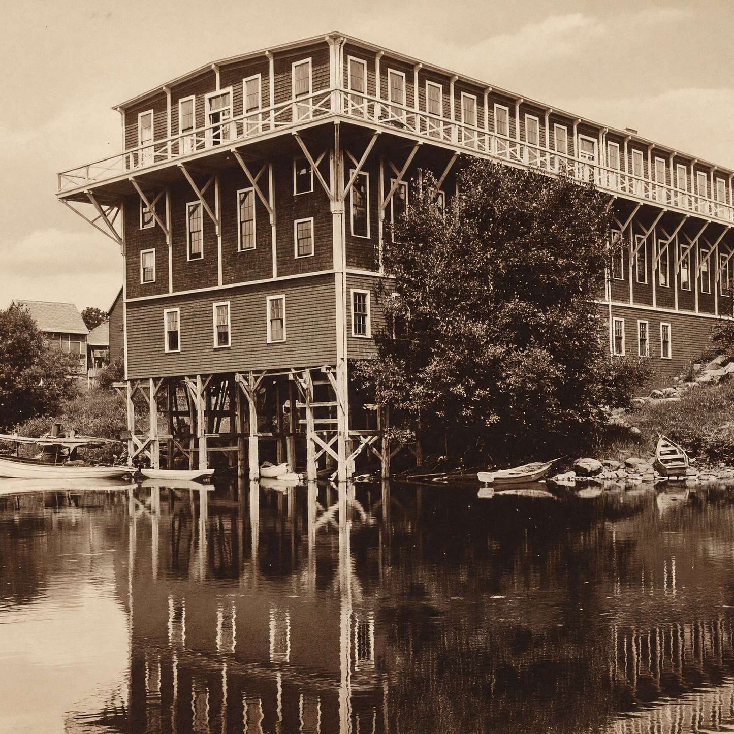 Messalonskee Hall Oakland Maine in 1905 Vintage Print (7 Sizes)