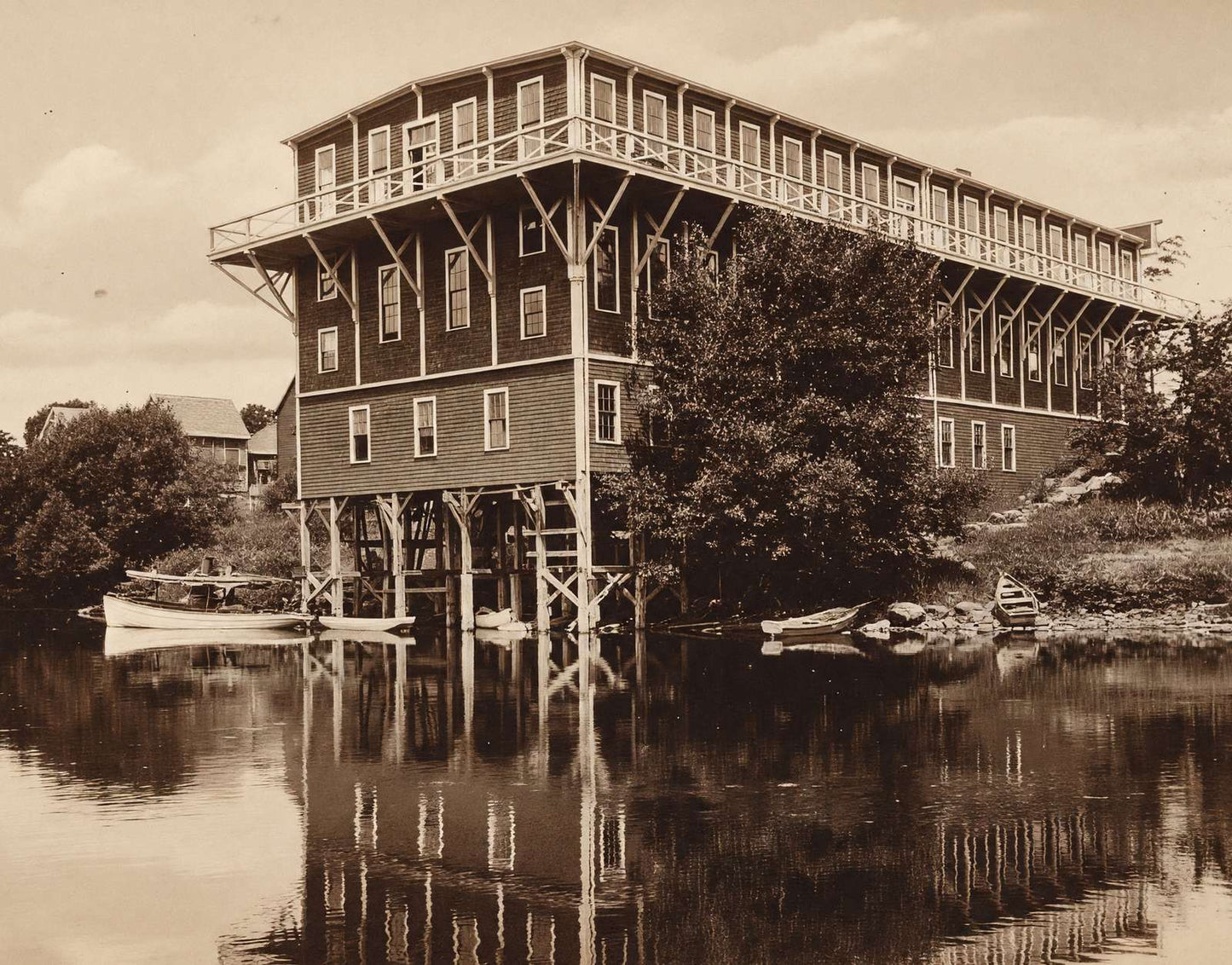 Messalonskee Hall Oakland Maine in 1905 Vintage Print (7 Sizes)