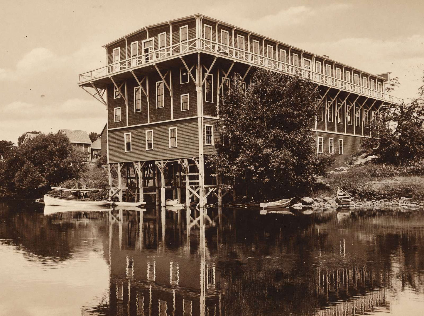 Messalonskee Hall Oakland Maine in 1905 Vintage Print (7 Sizes)