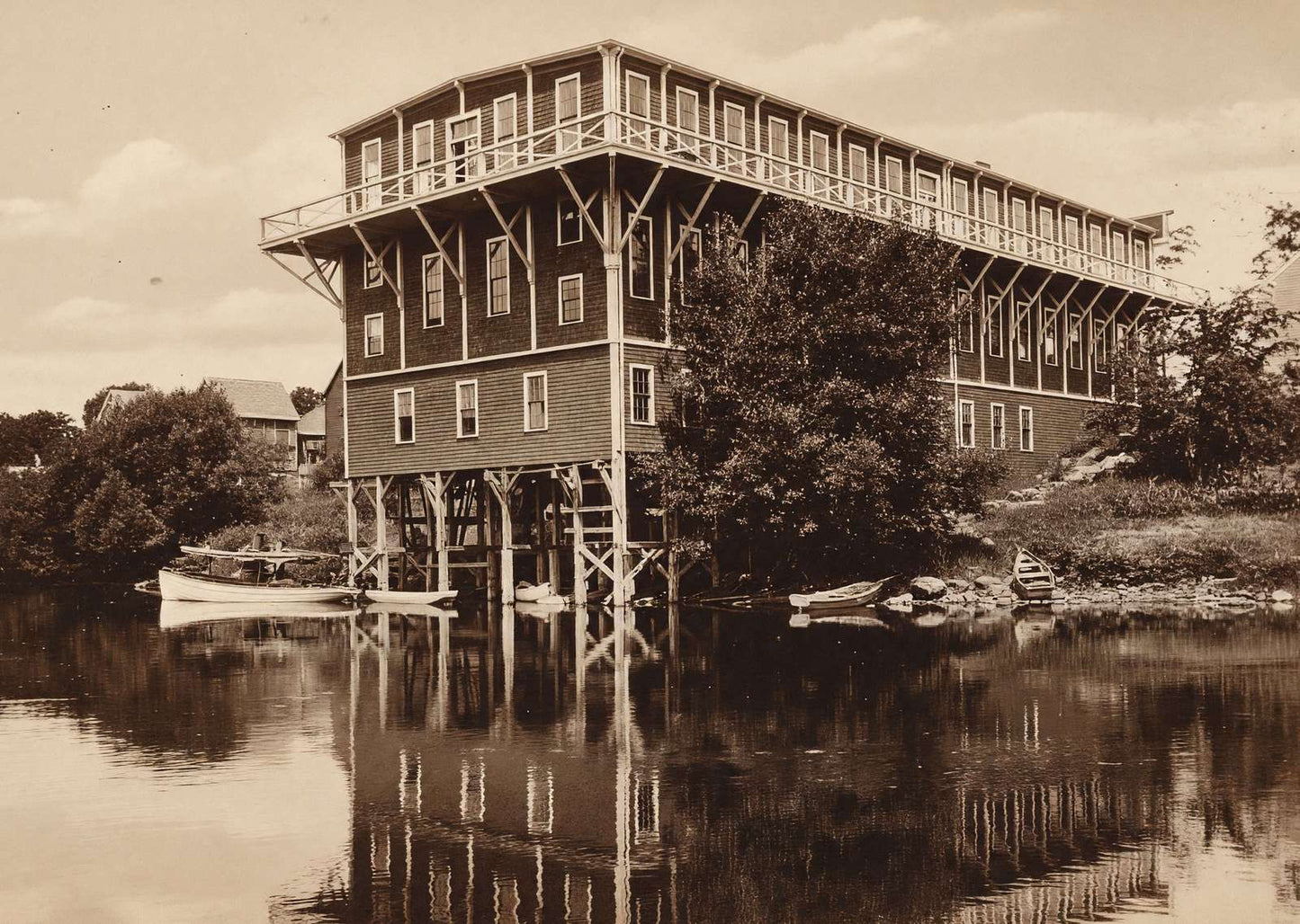 Messalonskee Hall Oakland Maine in 1905 Vintage Print (7 Sizes)