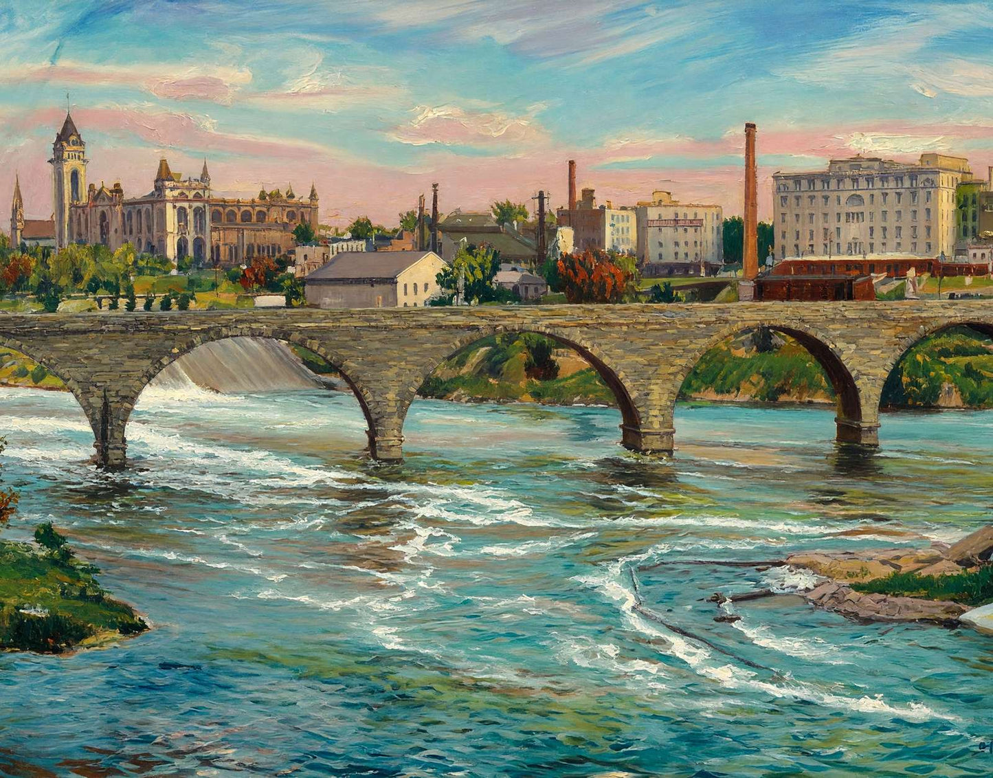 Stone Arch Bridge and Flour Mills Minneapolis in 1906 Art Print (7 Sizes)