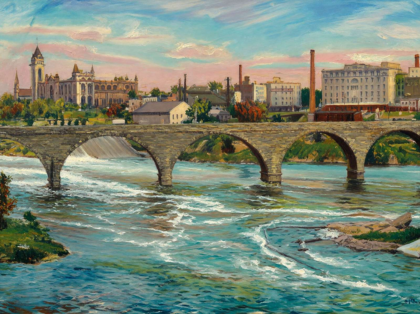 Stone Arch Bridge and Flour Mills Minneapolis in 1906 Art Print (7 Sizes)