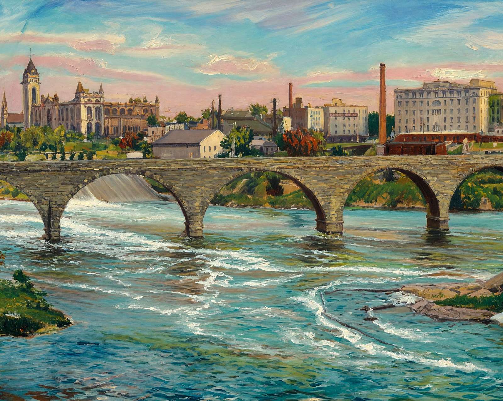 Stone Arch Bridge and Flour Mills painting