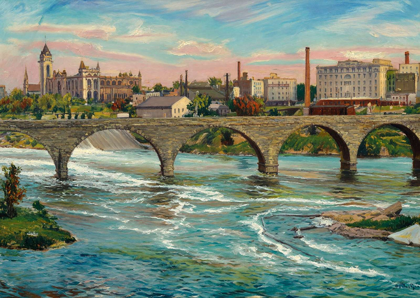 Stone Arch Bridge and Flour Mills Minneapolis in 1906 Art Print (7 Sizes)
