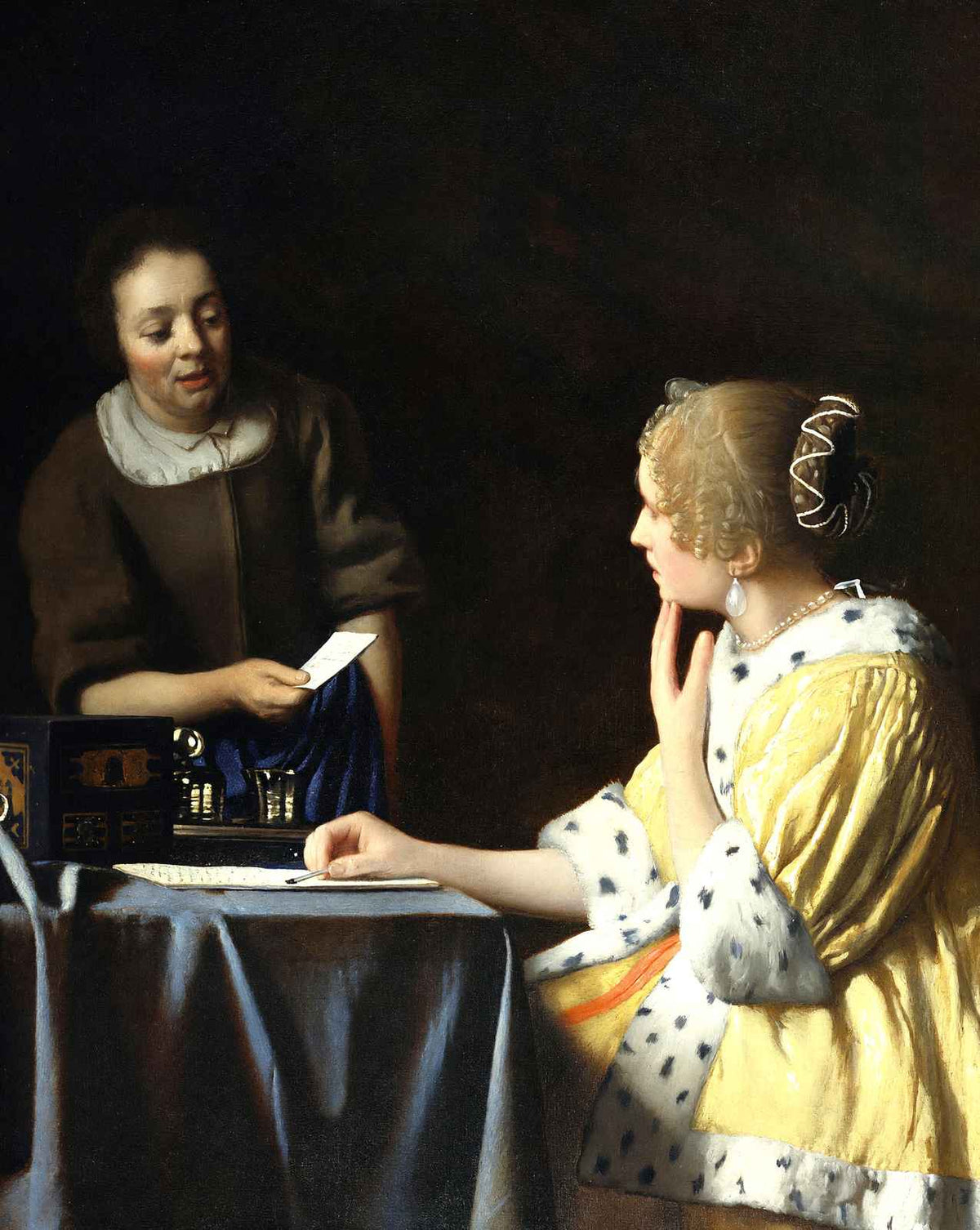 Mistress and Maid (Lady with Her Maidservant Holding a Letter ) painting by Johannes Vermeer (1667)