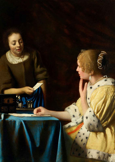 Mistress and Maid Painting by Johannes Vermeer Art Print (6 Sizes) - Enhanced