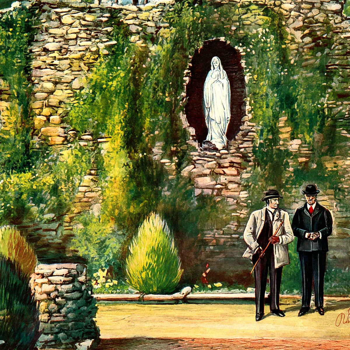 Grotto of Lourdes Spring Hill College in 1909 Vintage Print (7 Sizes)