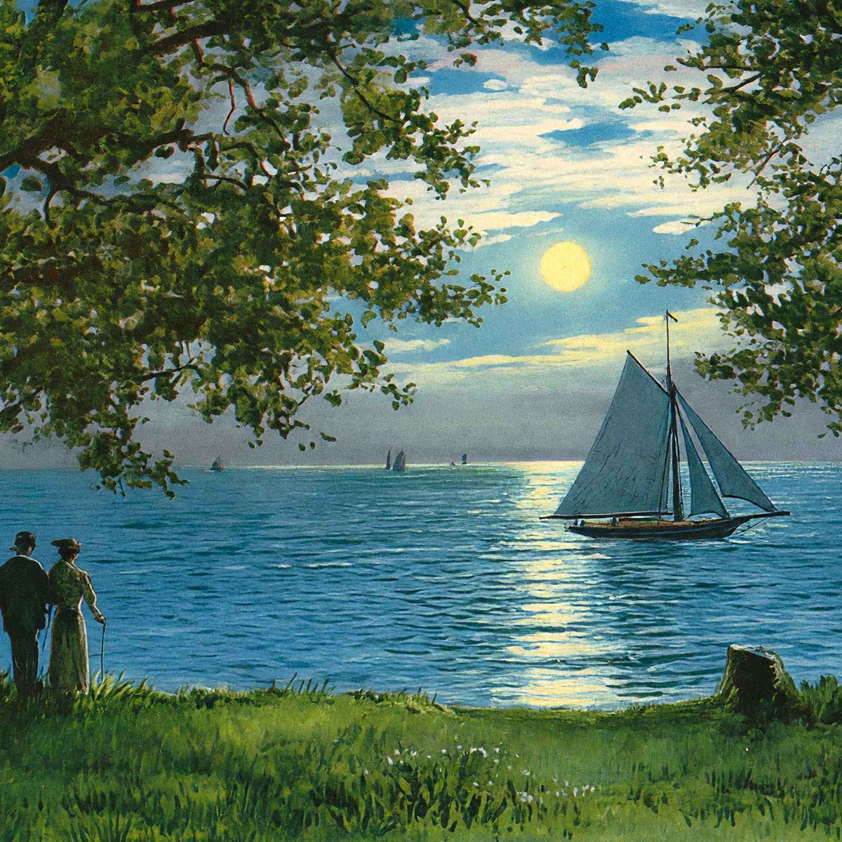 Moonlight on Mobile Bay in 1909 Vintage Print (7 Sizes) - Shipped Flat