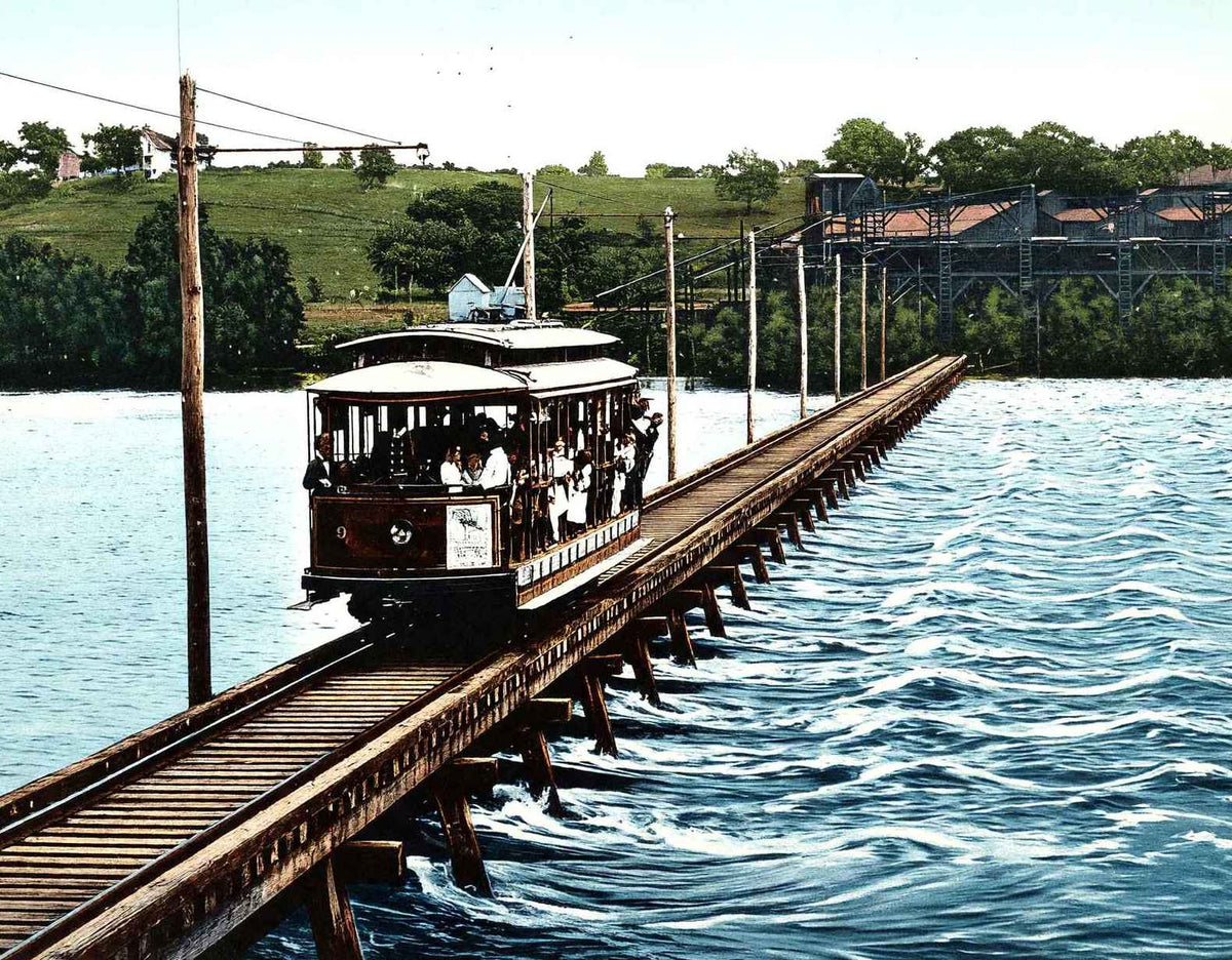 Campbell's Island Street Car Bridge Moline Illinois in 1907 Vintage Print