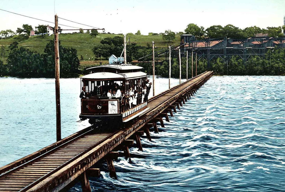 Campbell's Island Street Car Bridge Moline Illinois in 1907 Vintage Print