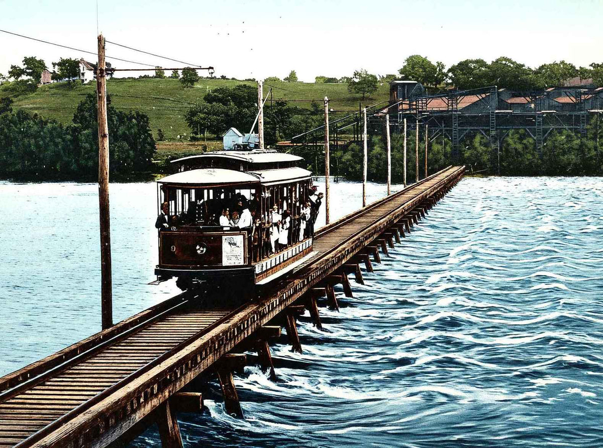Campbell's Island Street Car Bridge Moline Illinois in 1907 Vintage Print