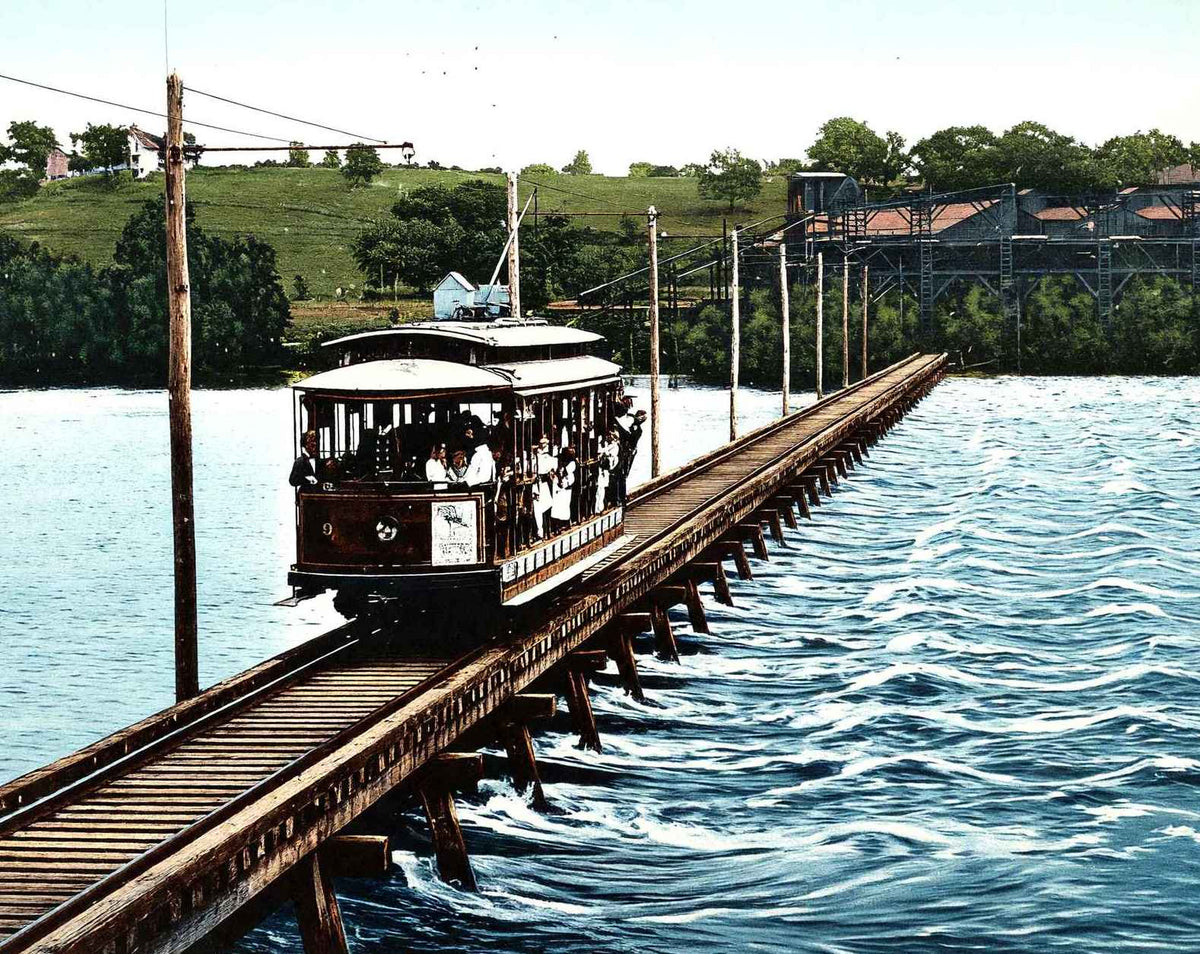 Campbell's Island Street Car Bridge vintage print