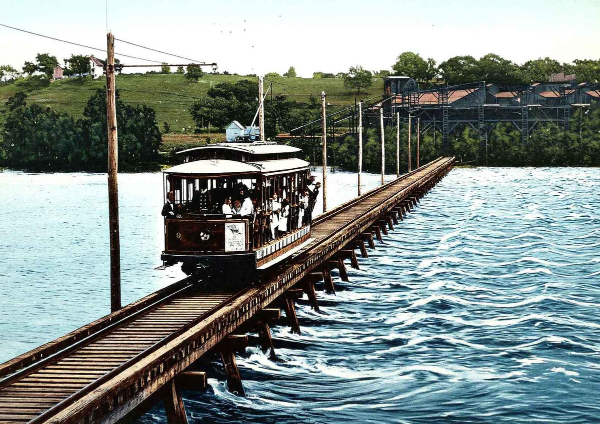 Campbell's Island Street Car Bridge Moline Illinois in 1907 Vintage Print