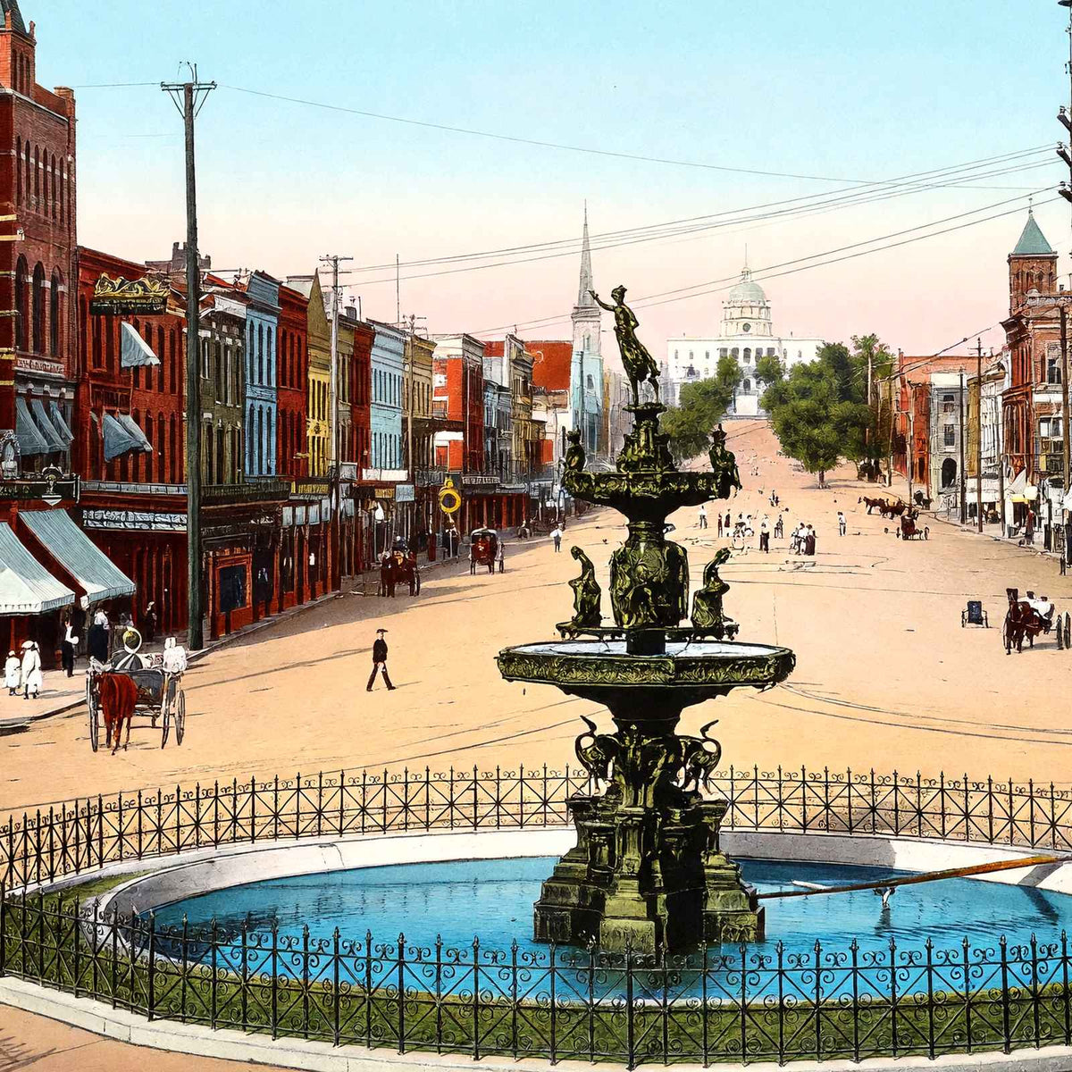 Court Square and Dexter Avenue Montgomery Alabama in 1906 Vintage Print