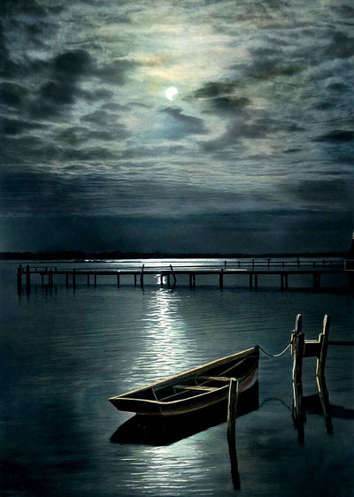 Moonlight on the Halifax Florida in 1908 Vintage Print (7 Sizes) - Restored