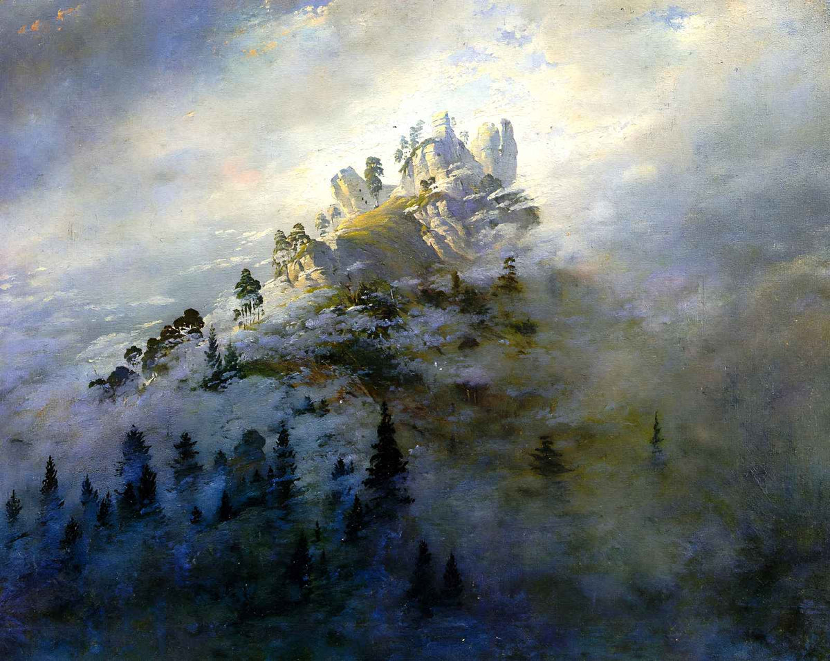 Morning Mist in the Mountains painting by Caspar David Friedrich (1808)