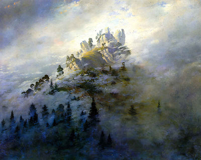 Morning Mist in the Mountains painting by Caspar David Friedrich (1808)