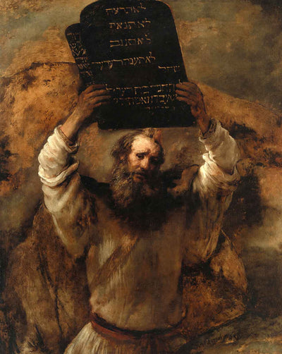 Moses Smashing the Tablets of the Law painting print by Rembrandt (1659)