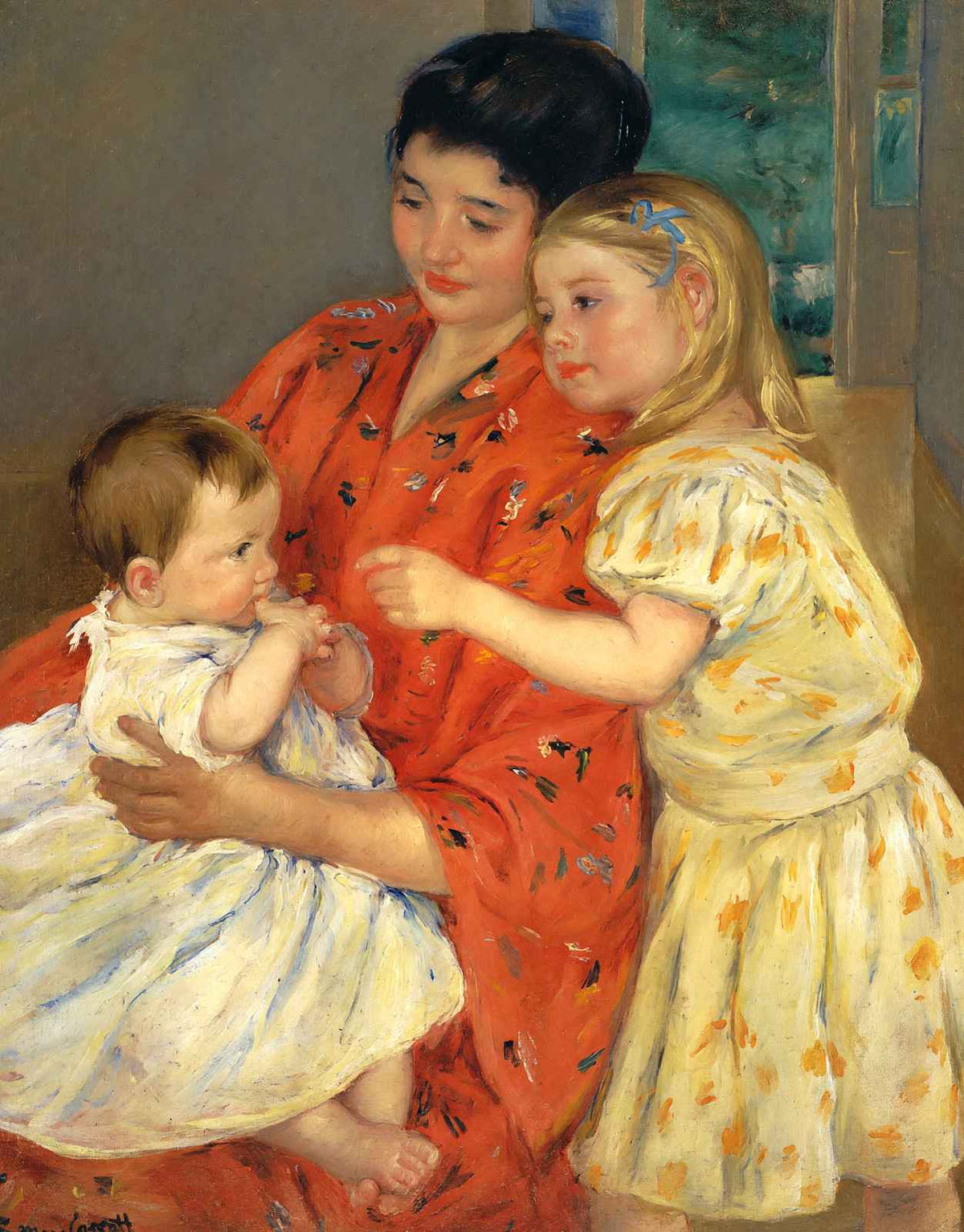 Mother and Sara Admiring the Baby Fine Art Print 1901 by Mary Cassatt (6 Sizes)