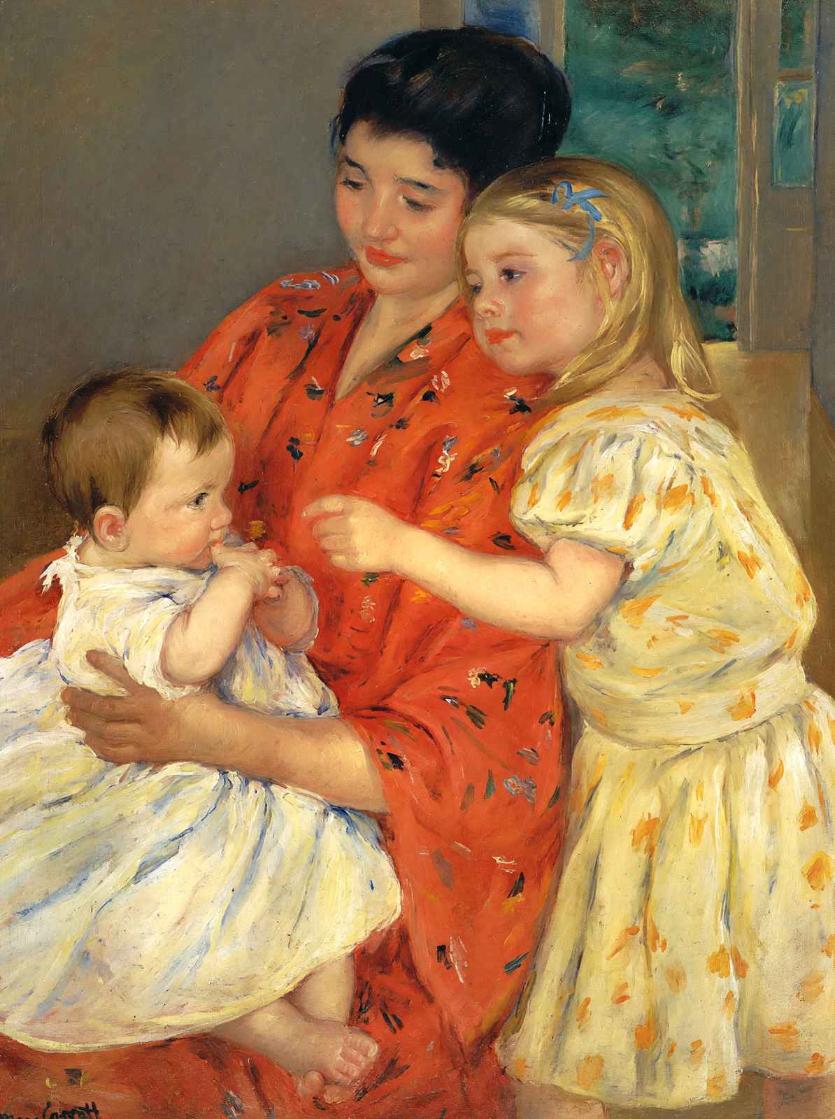 Mother and Sara Admiring the Baby Fine Art Print 1901 by Mary Cassatt (6 Sizes)