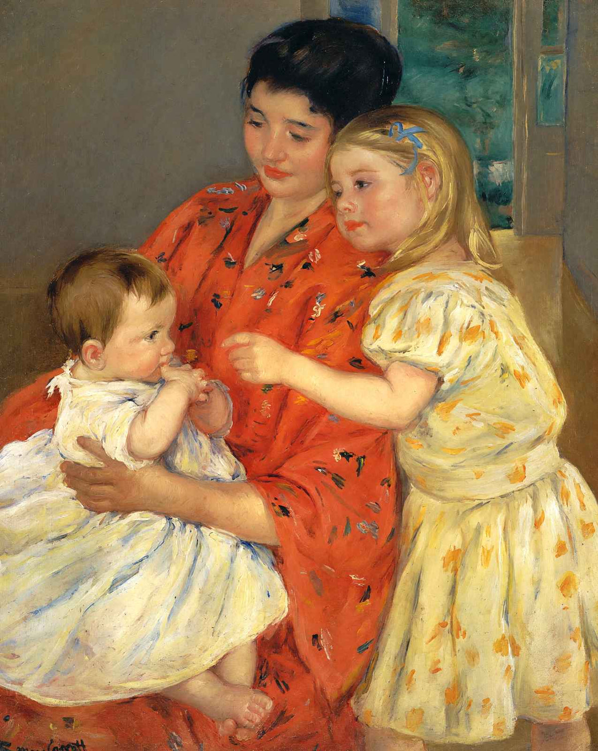 Mother and Sara Admiring the Baby art print by Mary Cassatt (1901)