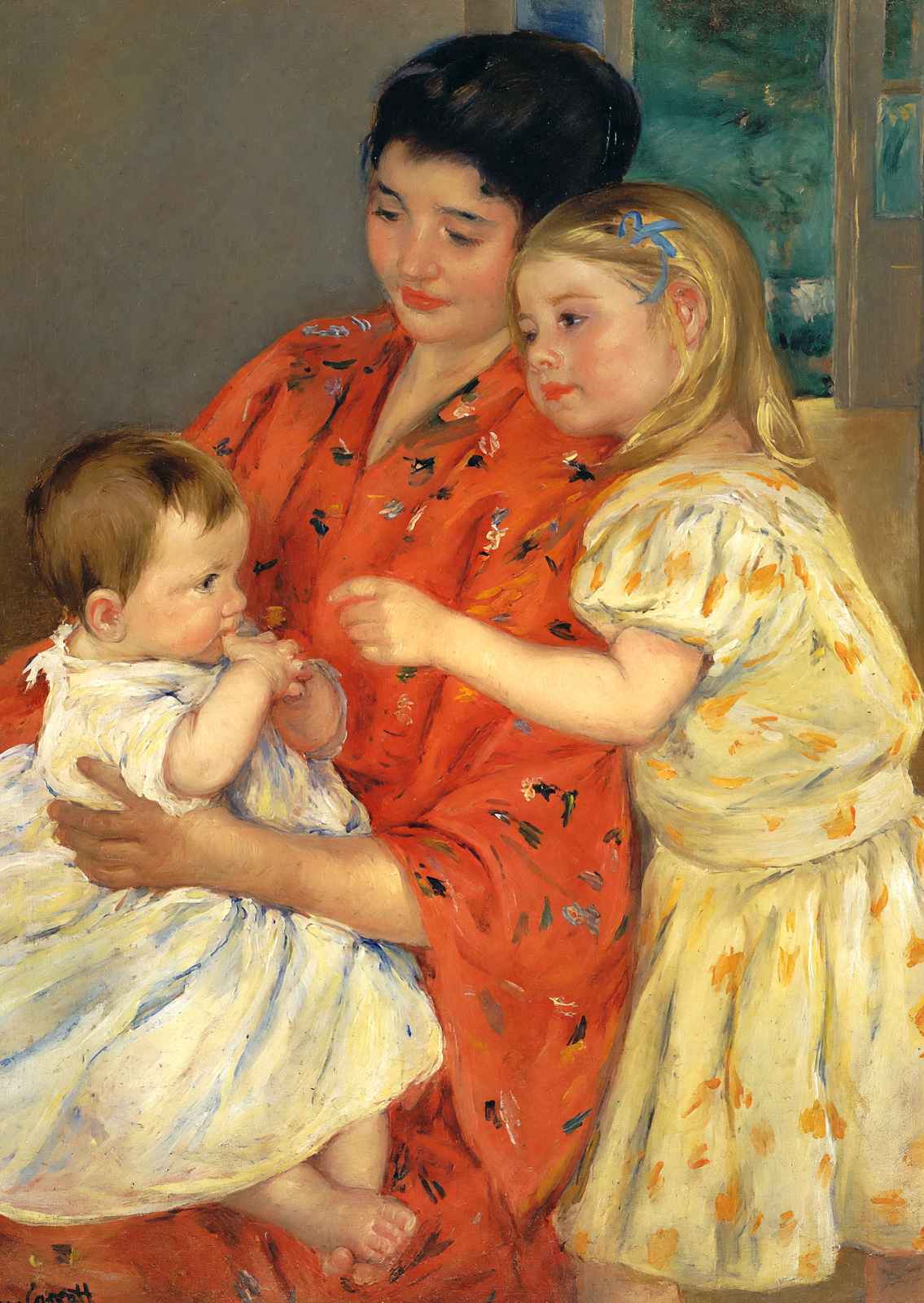 Mother and Sara Admiring the Baby Fine Art Print 1901 by Mary Cassatt (6 Sizes)